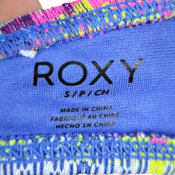 Roxy Bikini Top Womens Small Neon Florescent Blue Pink Yellow Boho Abstract - Picture 11 of 11